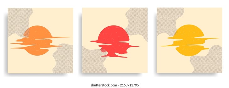 Abstract backgrounds. Design elements for social media template, blog post, square banner. Minimalist surreal collection of posters. Reflection of the sun. Moon and clouds. - Powered by Shutterstock