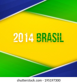 Abstract banner template with vibrant green and blue overlapped triangles, Brasil text on yellow textured background in center - Shutterstock ID 195197300