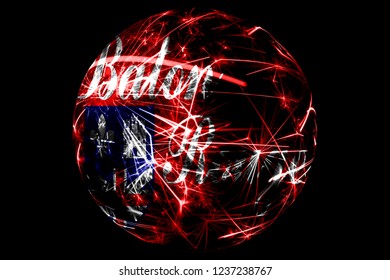 Abstract Baton Rouge, Louisiana Sparkling Flag. American Christmas Ball Holiday Concept Isolated On Black Background