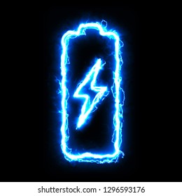 Abstract Batter Icon On A Black Background. Lightning Powerful Style.