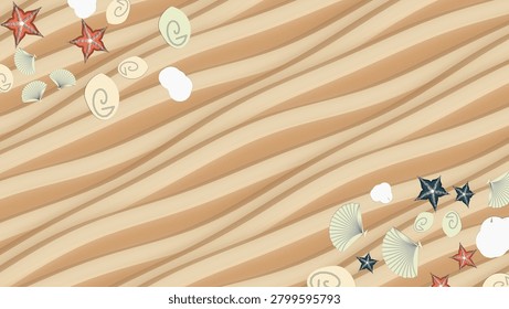 abstract beach background with sand waves seashells and starfish