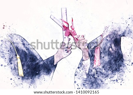abstract Beautiful girl students graduation on watercolor illustration painting background.