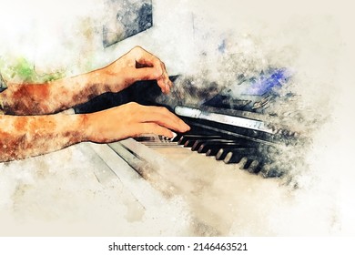 Abstract beautiful keyboard of the piano foreground Watercolor painting background and Digital illustration brush to art. - Powered by Shutterstock