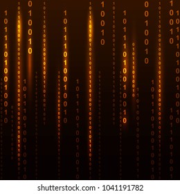 Abstract binary code on orange background of Matrix style
