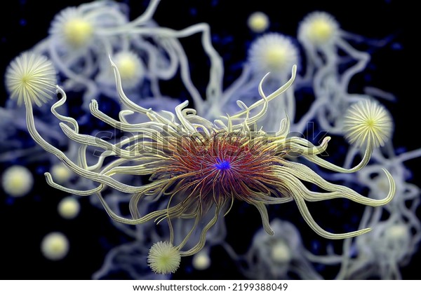Abstract biology
background,  microscopic view of organic substance, microorganism 
or cells, macro. Microbiology concept. Scientific background. 3D
illustration.
