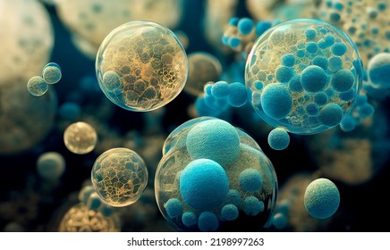 Abstract Biology , Microscopic View Of Organic Substance, Microorganism  Or Cells, Macro. Microbiology Concept. Scientific Background. 3D Illustration.
