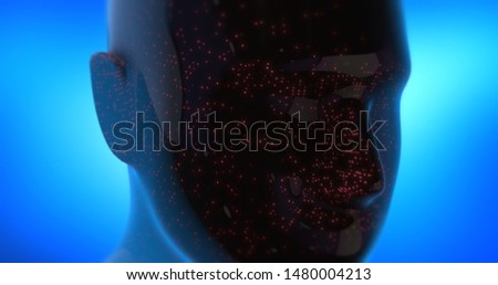 Abstract Bionic Robot Head With Blinking Lights - Technology Related 3D Illustration Render Concept