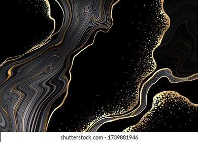 fondo de agate negro abstracto con venas doradas, piedra artificial pintada falsa, textura de mármol, lujosa superficie de mármol, ilustración de mármol digital