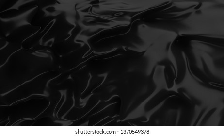 Abstract black background. Smooth black wave . Scratched Plastic. Dark luxury texture. Oil, petroleum, rock-oil. Silk, satin. Black tar, gum. 3D illustration