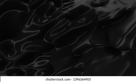 Abstract Black Background. Smooth Black Wave . Scratched Plastic. Dark Luxury Texture. Oil, Petroleum, Rock-oil. Silk, Satin. Black Tar, Gum. 3D Illustration