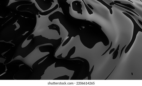 Abstract black background. Smooth black wave plastic. Dark luxury texture. Oil, petroleum, rock-oil. Silk, satin. Black tar, gum. 3D rendering