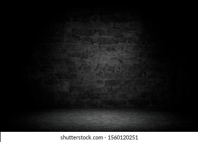 Abstract Black Brick With Vignette Background. Studio Backdrop - Well Use As Back Drop Background, Black Board, Black Studio Background, Black Gradient Frame.