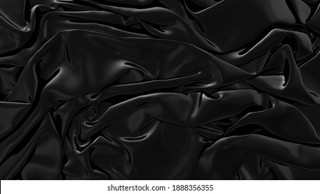 Abstract black latex background.  Smooth black fashion. Dark luxury texture. Black silk, satin. 3d rendering