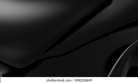 Abstract Black Latex Background.  Smooth Black Fashion. Dark Luxury Texture. Black Silk, Satin. 3d Rendering