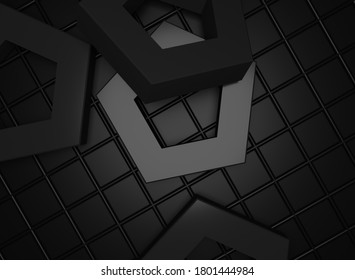 Abstract Black Pentagon Shape In Dark Scene 3D Rendering Wallpaper Background