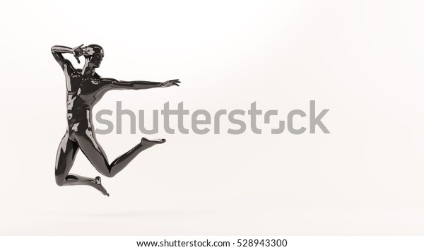白い背景に抽象的な黒いプラスチックの人間の体型マネキン アクションジャンプポーズ 3dレンダリングの図 のイラスト素材