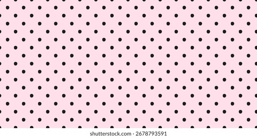 Abstract black polka dot pattern on pink background. Minimalist dot pattern background. Doodle seamless patterns with black polka dots on pink.