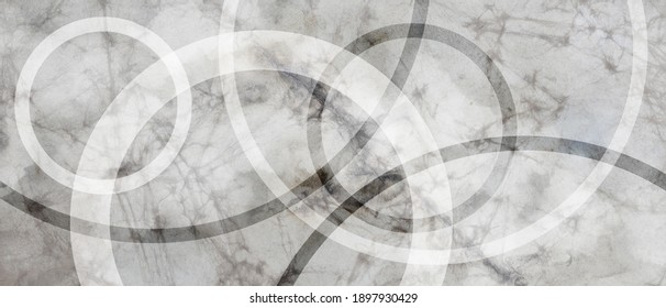 abstract black and white background with old vintage grunge texture and modern circle design elements layered in white rings, monochrome gray colors