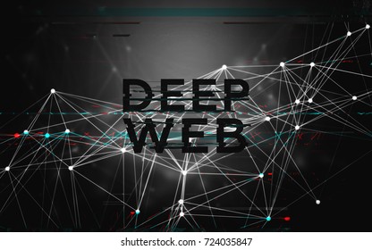 Abstract Black and White Data Mesh Glitch Illustration Background with Big Deep Web Text