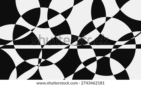 Abstract Black and White Geometric Pattern with Overlapping Curved Shapes and Grainy Texture