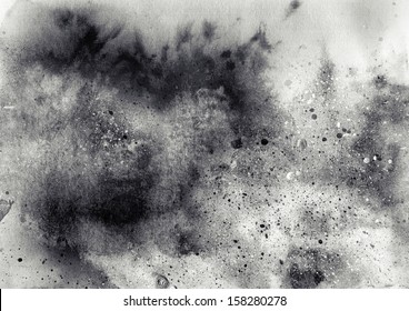 Abstract black and white ink painting on grunge paper texture - artistic stylish background 