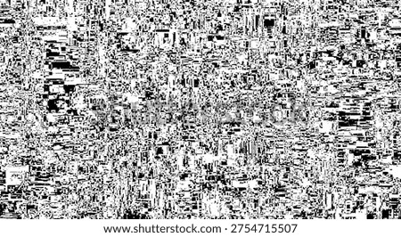 Abstract black and white pattern of dense, irregular horizontal lines and dots, suggesting static or textured noise
