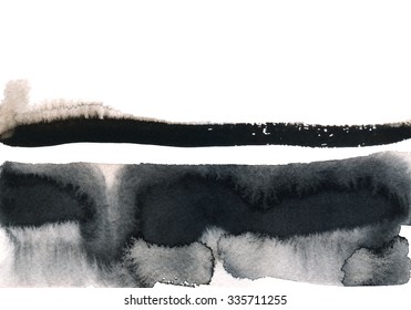 Abstract black and white watercolor background with white and black stripes