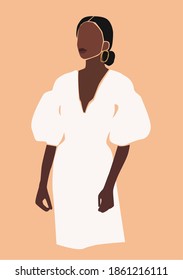 Abstract black woman portrait. Afro american lady boss in white wedding dress. 
