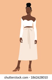 Abstract Black Woman Portrait On The Isolated Peachy Background. Afro American Lady Boss Illustration. 