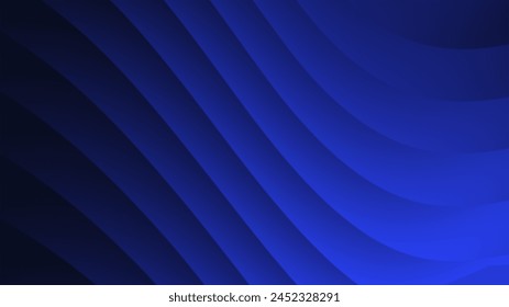 Abstract black-blue gradient lines: Thick flowing plastic stripes in a digitally animated 2D graphic gradient. ideal for modern, simple screensavers with a clean digital concept