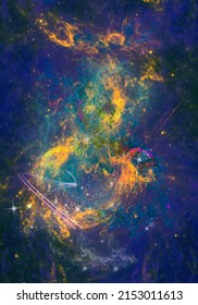 Abstract Blacklight Purple Orange Space Background. Hypercolor Stars Nebula
