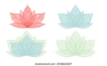 Abstract blooming lotus symbol set. Hand drawn waterlily. Simply stylized flowers. Lotus icon. Geometric floral shape. Watercolor illustration. For design, logo, label - Powered by Shutterstock