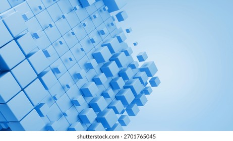 Abstract Blue 3D Cubes Grid: Ideal for representing organized data storage, blockchain technology, construction, or stable digital systems.