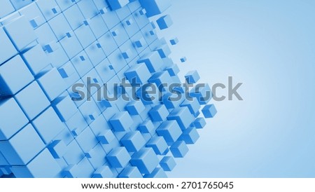 Abstract Blue 3D Cubes Grid: Ideal for representing organized data storage, blockchain technology, construction, or stable digital systems.