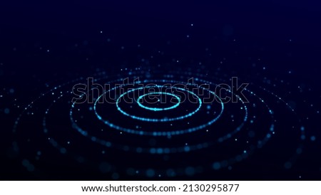 Abstract blue background of circular flow of particles. Digital cyberspace. Network connections structure. 3D rendering.