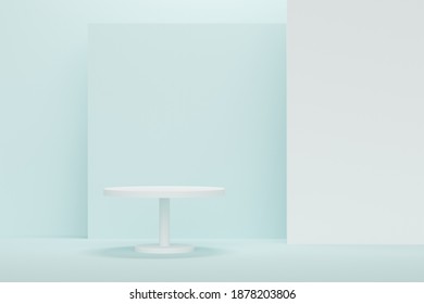 Abstract blue background with wall and table. Backdrop design for product promotion. 3d rendering
