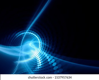 Abstract Blue And Black Background. Fractal Graphics Series. Composition Of Glowing Lines And Mosaic Halftone Effects. 3d Illustration.