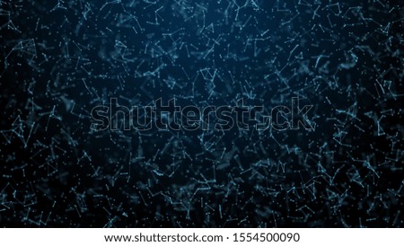 Abstract blue blurred geometry wireframe network and connecting dot in space on blue background. Security of futuristics computer and science concept. Abstract technology concept. 4K graphic design