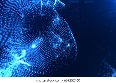 Abstract blue computer girl face 3d illustration