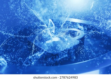Abstract blue cybersecurity concept featuring a glowing digital padlock surrounded by sparkling data particles and light waves, symbolizing network safety, encryption, and data protection.