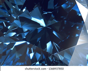 Abstract Blue Diamond Texture Crystal Close-Up Background, 3D rendering