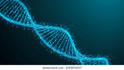Abstract Blue DNA Structure Composed of Particles: Concept for Human Genome, Medical and Genetics. 3D Illustration