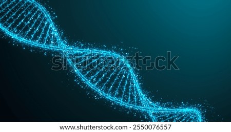 Abstract Blue DNA Structure Composed of Particles: Concept for Human Genome, Medical and Genetics. 3D Illustration