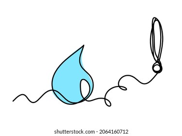 Abstract blue drop with exclamation mark as line drawing on white background