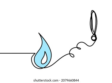 Abstract blue drop with exclamation mark as line drawing on white background