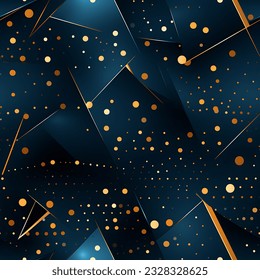 Abstract blue and gold seamless pattern, endless illustration. Navy colors. gold touch, 