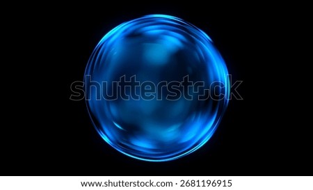 Abstract blue gradient 3d sphere background. Futuristic glass sphere with light reflections and bokeh. Crystall ball and energy orb. Information technology concept,  data science, AI.