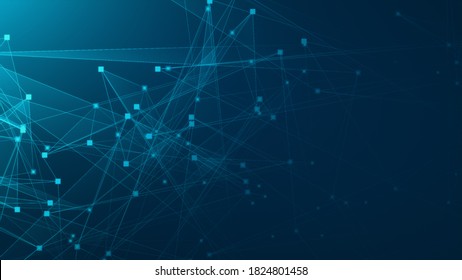 Abstract blue green polygon tech network with connect technology background. Abstract dots and lines texture background. 3d rendering.