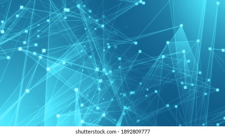 Abstract Blue Green Polygon Tech Network With Connect Technology Background. Abstract Dots And Lines Texture Background. 3d Rendering.