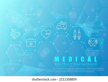 Abstract Blue Hexagon Pattern Background Medical Technology Concept And Healthcare Icon Style